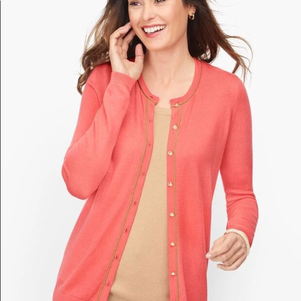 Talbots Charming Cardigan -Tipped Size Small